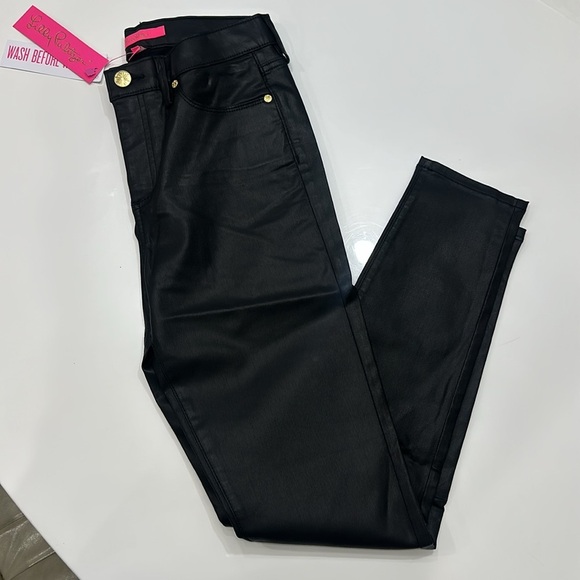 NWT Lilly Pulitzer Sz 6 Eagan High Rise Coated Jeans Black Item# AE - Picture 7 of 8